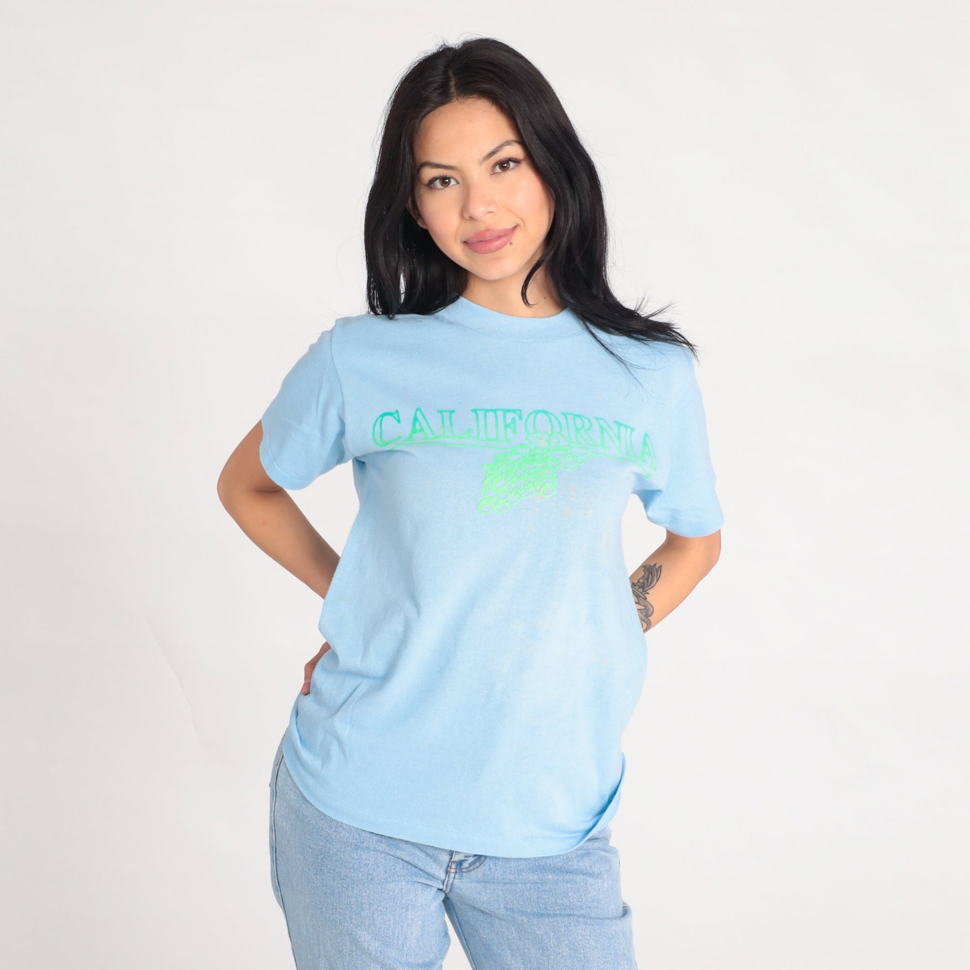 80s California Grape Vineyard Graphic T-Shirt Baby Blue Single Stitch Small