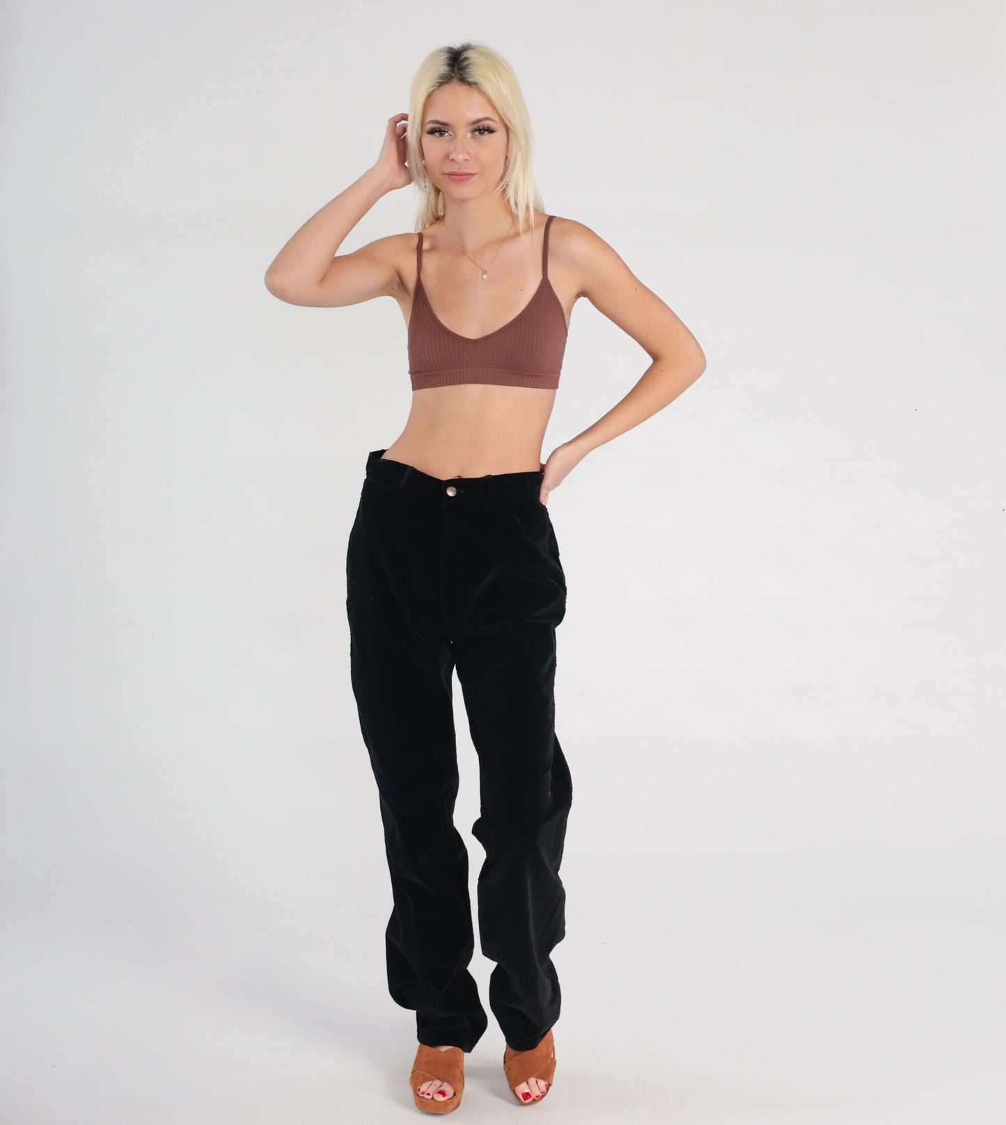 90s G Pellini Black Velvet High-Waisted Straight-Leg Trousers Medium