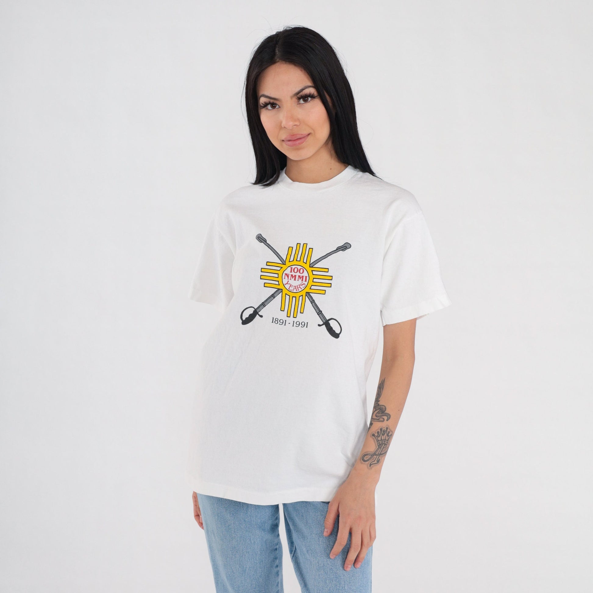 90s New Mexico Military Institute Graphic Tee White Single Stitch Medium M