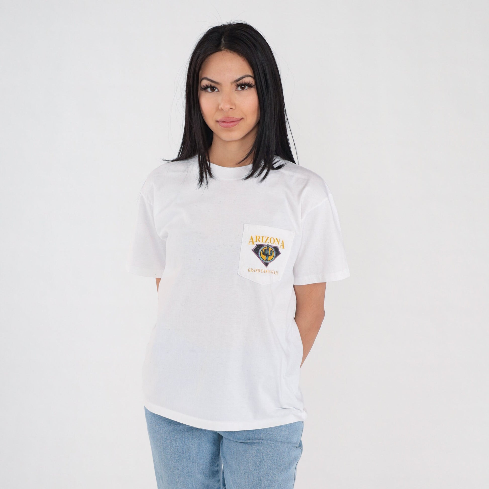 90s Arizona Grand Canyon State Graphic Pocket T-Shirt White Cotton Medium
