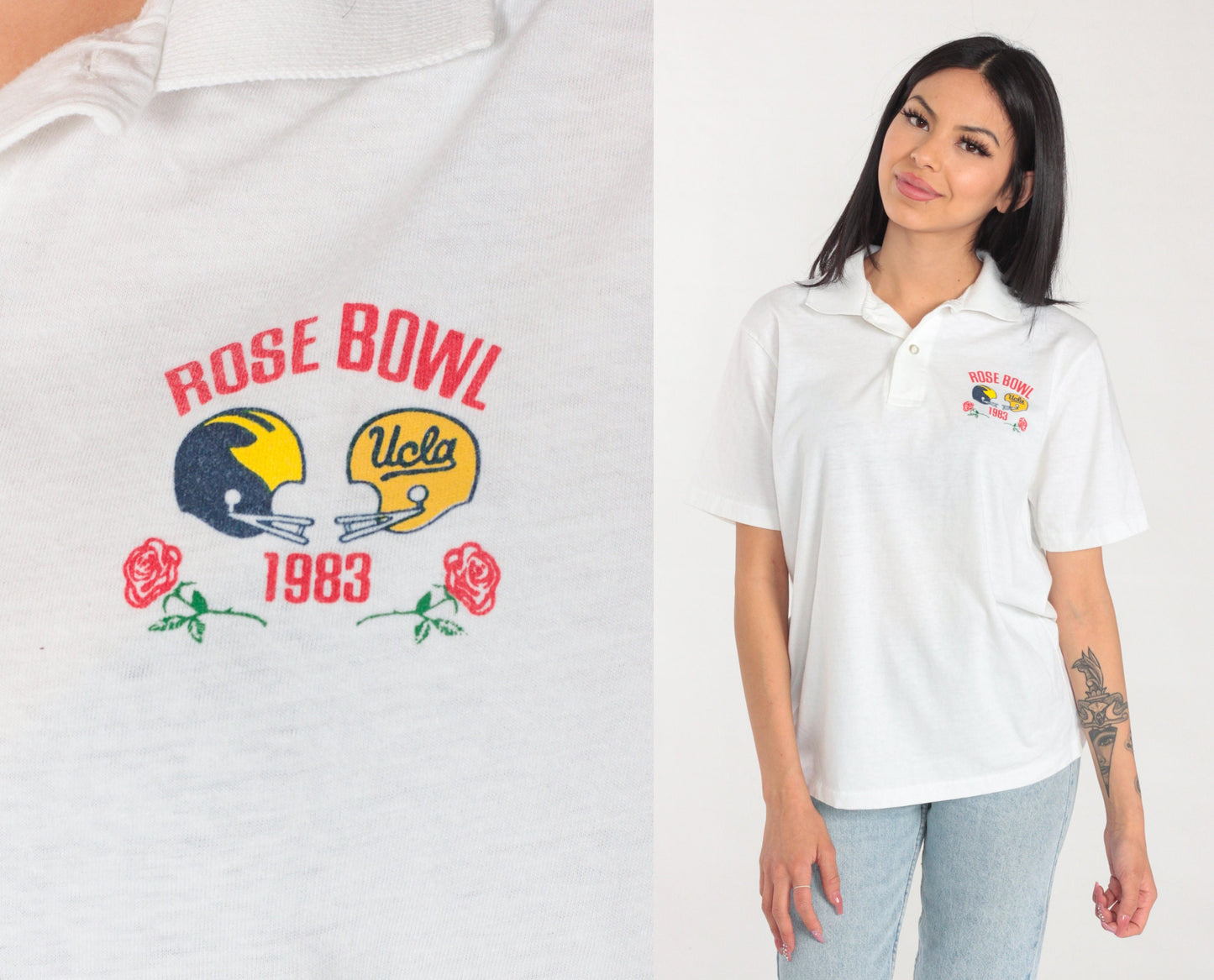 1984 Rose Bowl UCLA Bruins White Polo Shirt Medium