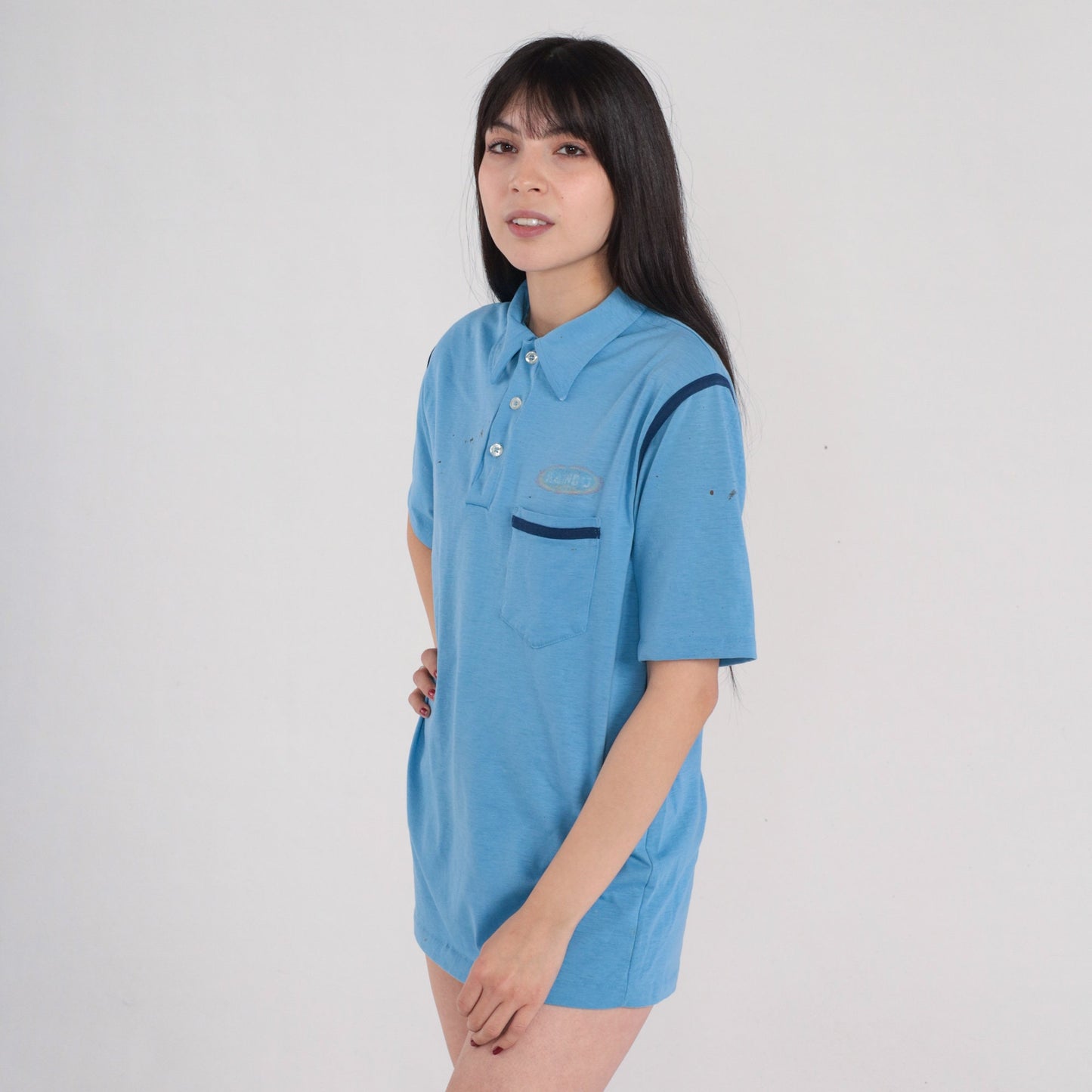 70s Rainbo Bread Blue Polo Shirt Medium M Vintage Collared