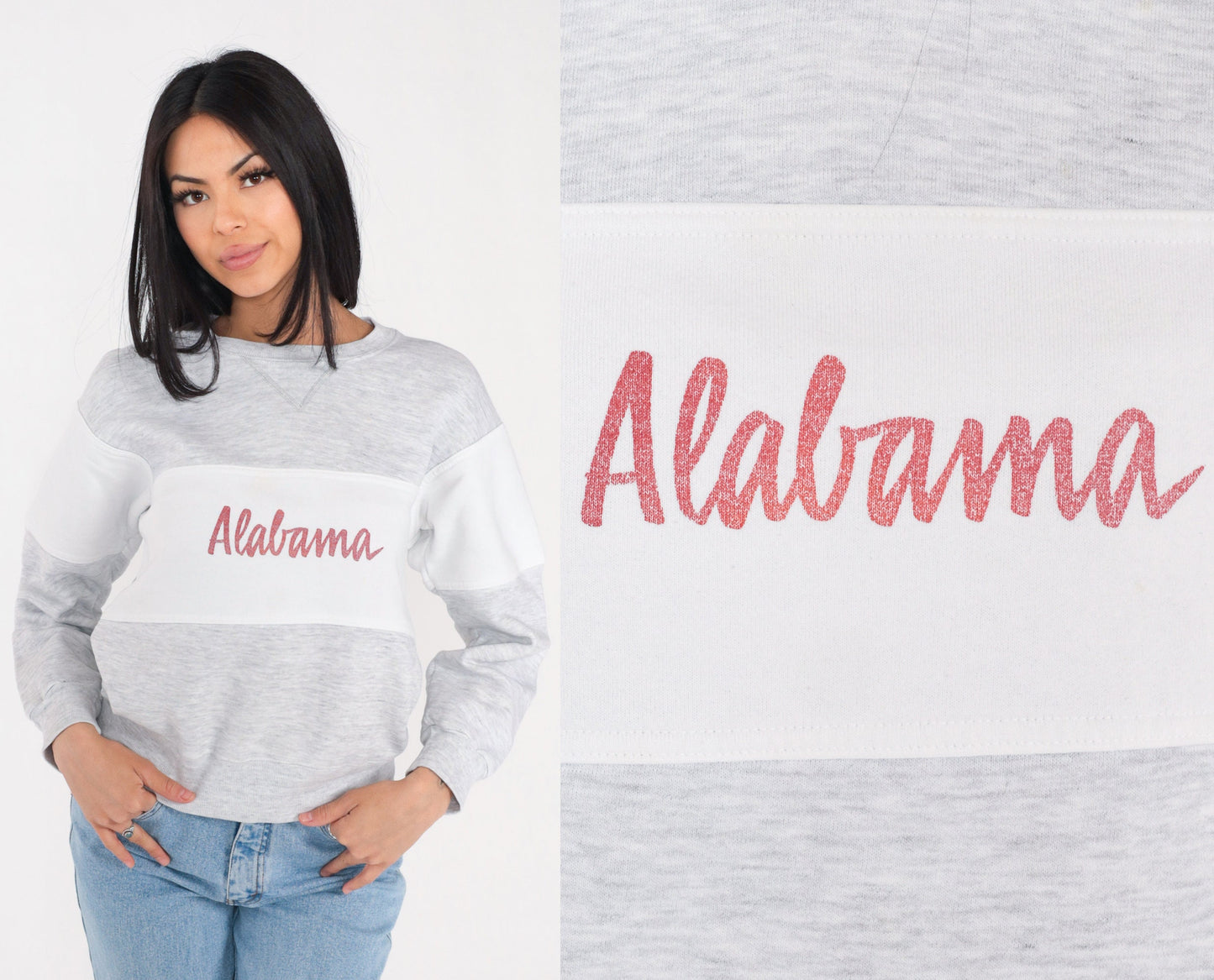 90s Alabama Crimson Tide Russell Athletic Sweatshirt Grey White Stripe Small
