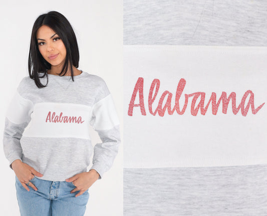 90s Alabama Crimson Tide Russell Athletic Sweatshirt Grey White Stripe Small
