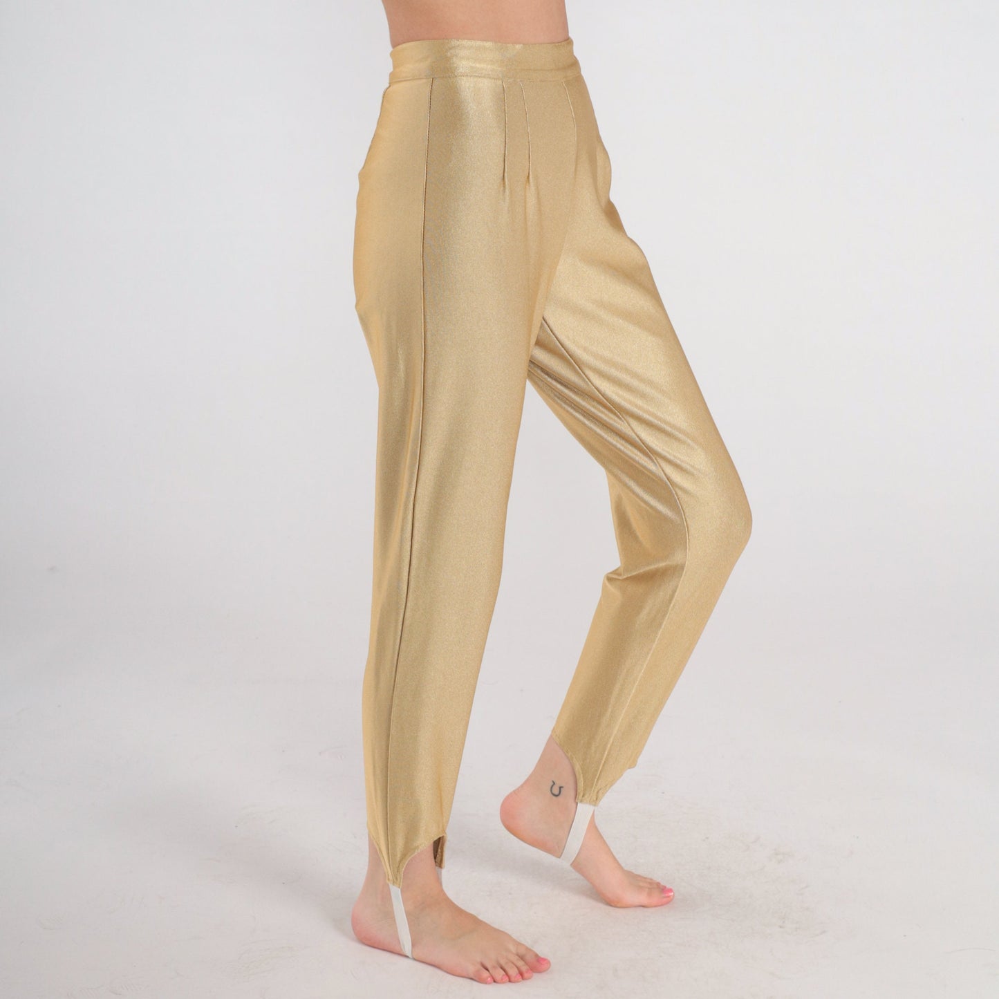 80s Gold Metallic Stirrup Pants High Waisted Tapered Trousers Extra Small