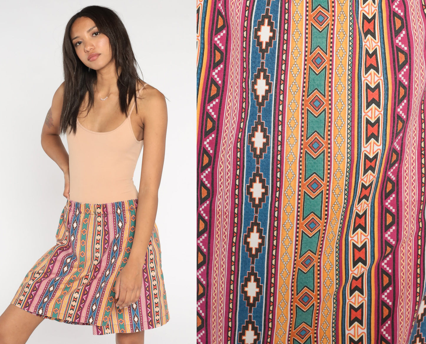90s Southwestern Geometric Striped Mini Skort High Waisted Medium