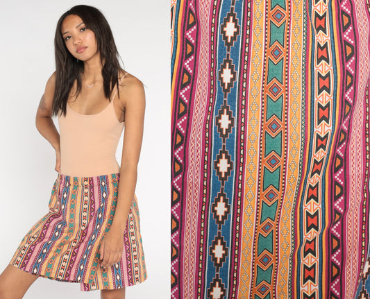 90s Southwestern Geometric Striped Mini Skort High Waisted Medium
