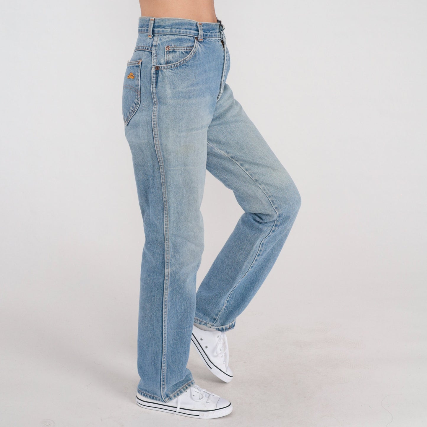 80s High Waisted Blue Denim Jeans Straight Leg Small S