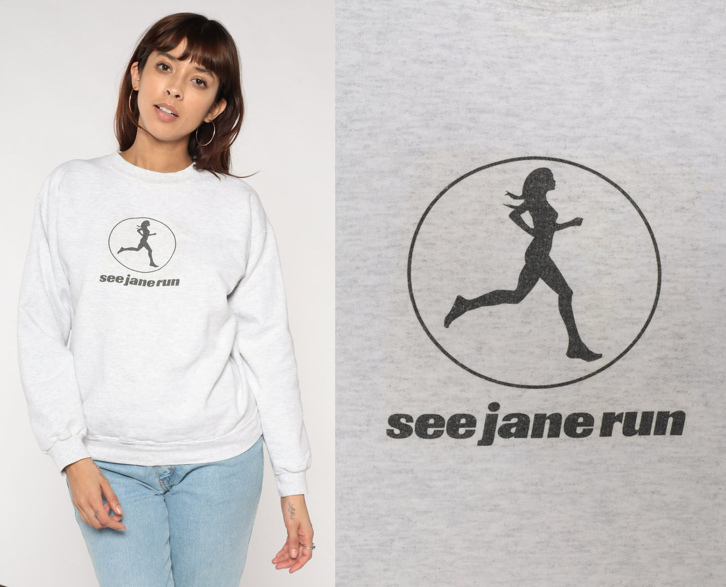 00s See Jane Run Female Runner Graphic Sweatshirt Heather Grey Medium M