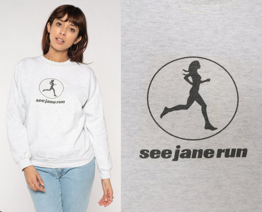 00s See Jane Run Female Runner Graphic Sweatshirt Heather Grey Medium M