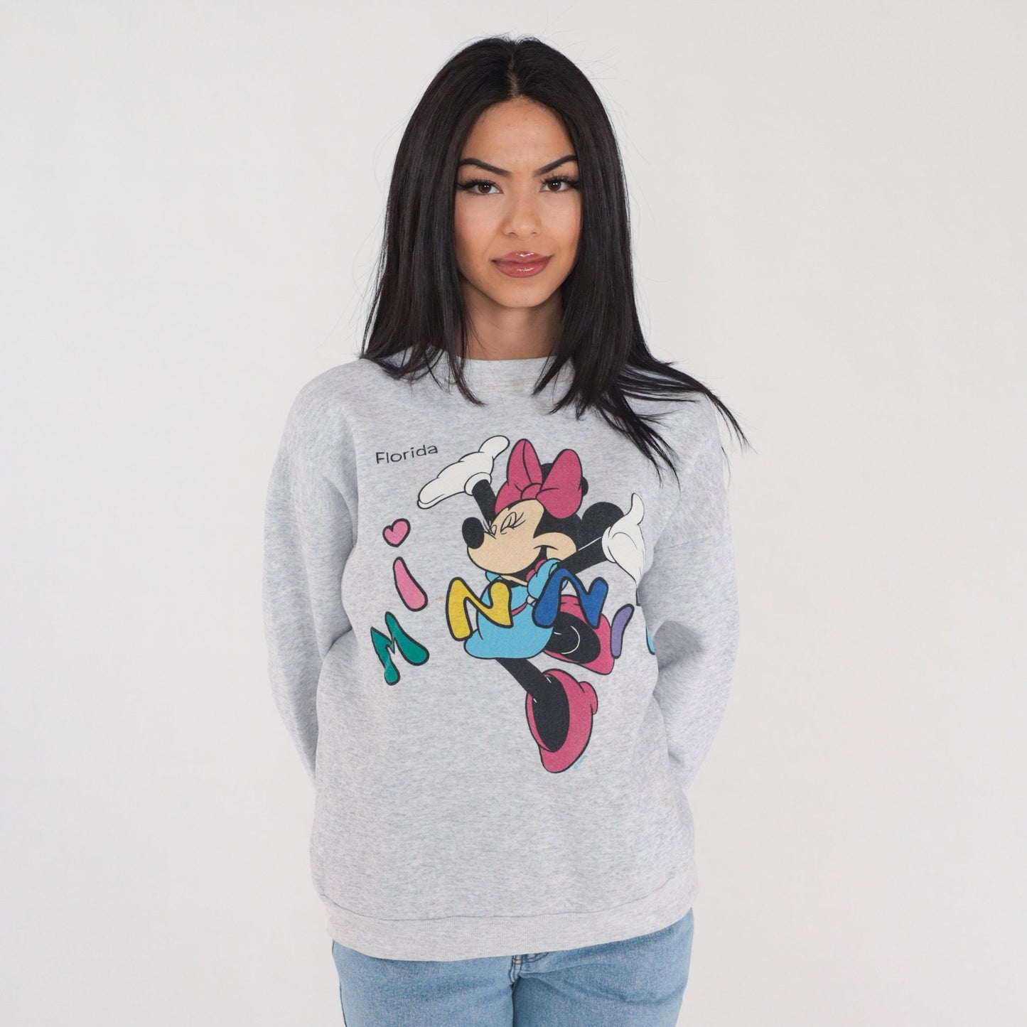 90s Minnie Mouse Disney Florida Sweatshirt Grey Graphic Crewneck Large L