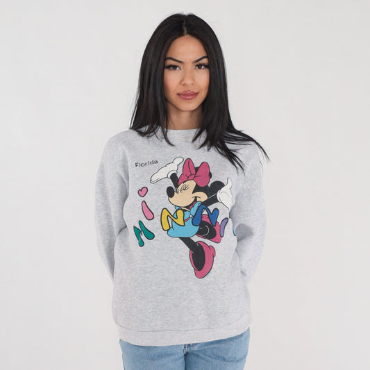 90s Minnie Mouse Disney Florida Sweatshirt Grey Graphic Crewneck Large L
