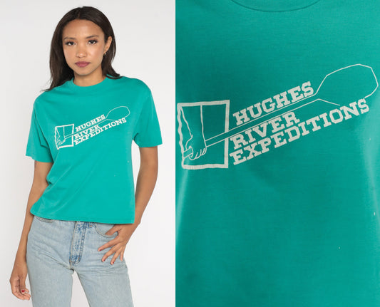 90s Hughes River Expeditions Graphic Tee Stanley Idaho Green Small