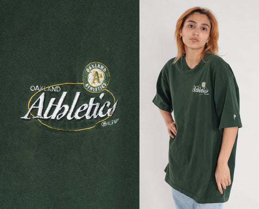 90s Oakland Athletics MLB Baseball T-Shirt Green Cotton XXL