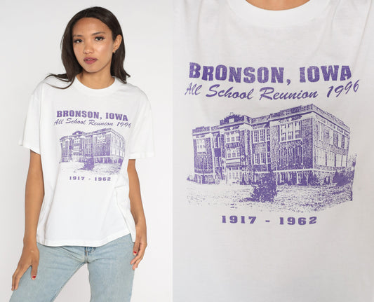 1996 Bronson Iowa School Reunion Graphic Tee White Large L