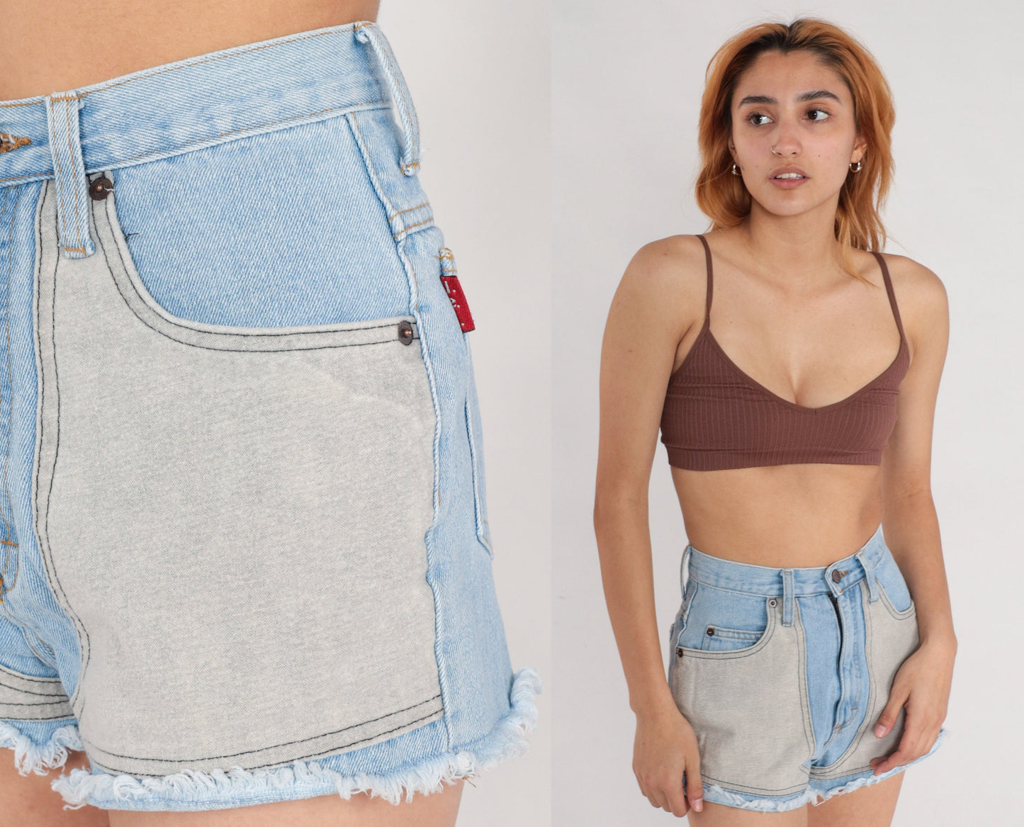 00s Lei Denim Cutoff Shorts High Rise Blue Grey Patch Y2K Extra Small