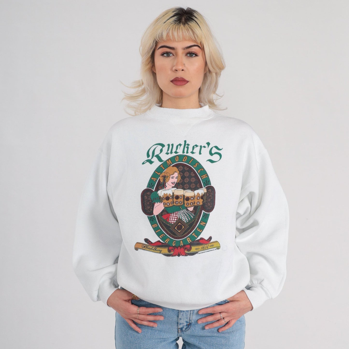 90s Rucker's Biergarten Pennsylvania Graphic Sweatshirt White Large