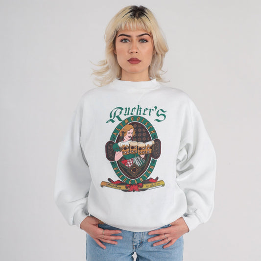 90s Rucker's Biergarten Pennsylvania Graphic Sweatshirt White Large