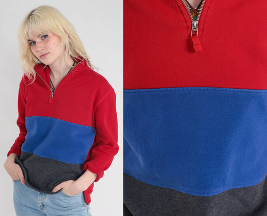 80s Pacers Quarter Zip Sweatshirt Striped Color Block Red Blue Grey Small