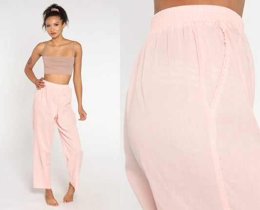80s Baby Pink Tapered High-Waist Trousers Cotton Blend Small Medium