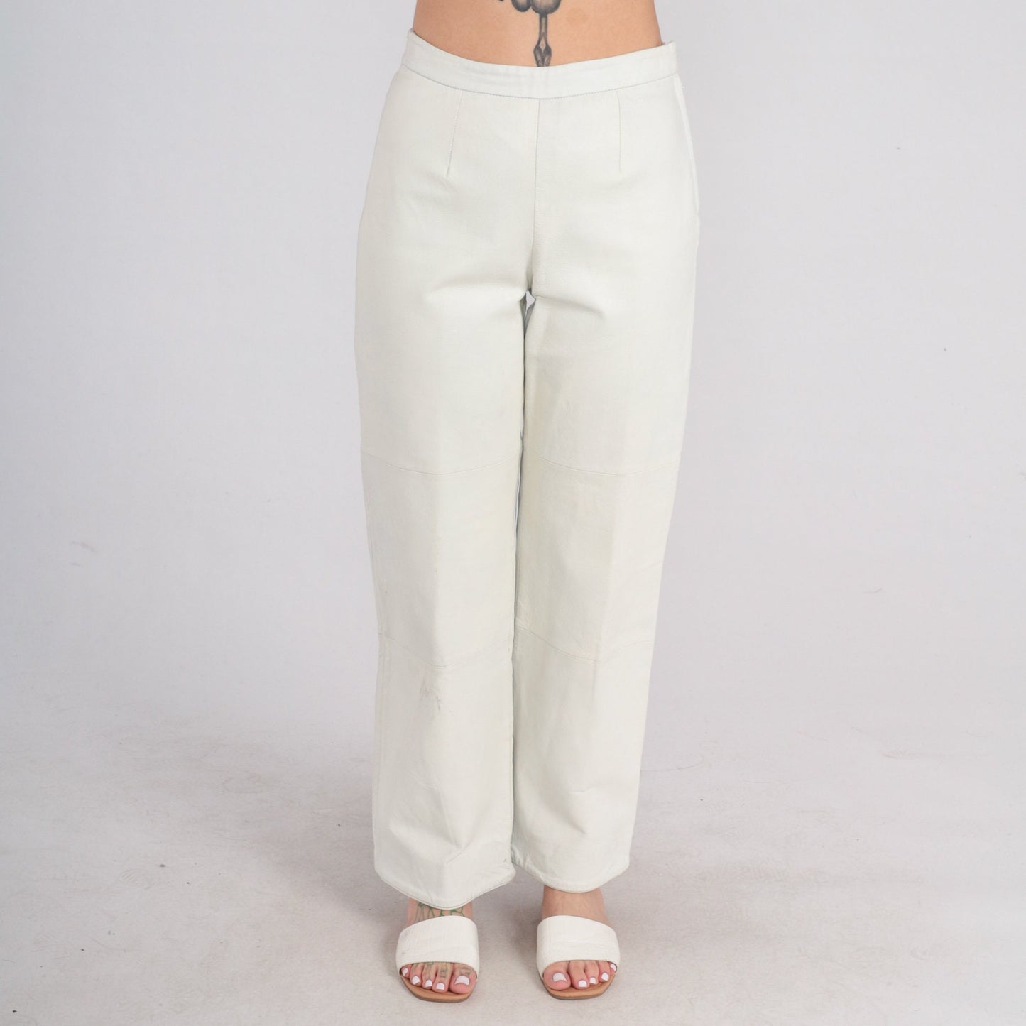 00s Newport News White Leather High-Rise Straight Pants Small