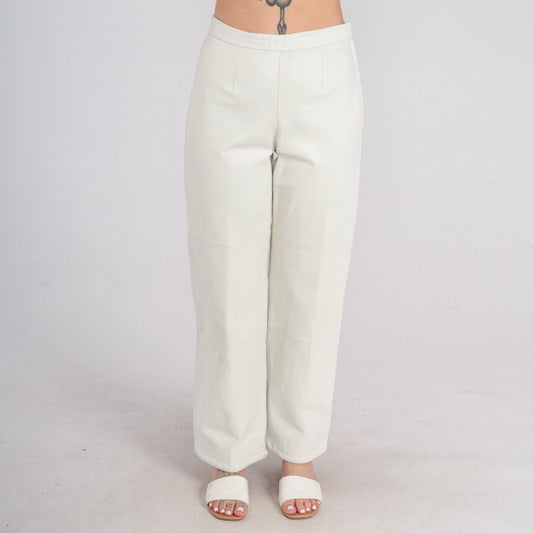 00s Newport News White Leather High-Rise Straight Pants Small