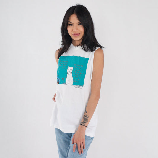 90s Evil Cat Graphic Tank Top Nicole Hollander White Medium M