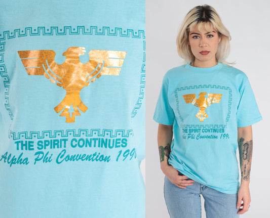 Alpha Phi Convention 1990 Sorority T-shirt Metallic Gold Phoenix Blue Medium