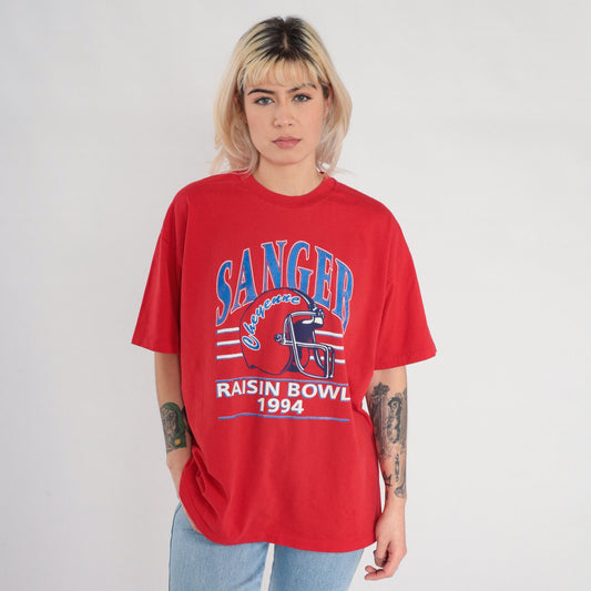 1994 Raisin Bowl Sanger Cheyenne Football Graphic T-Shirt White Extra Large XL