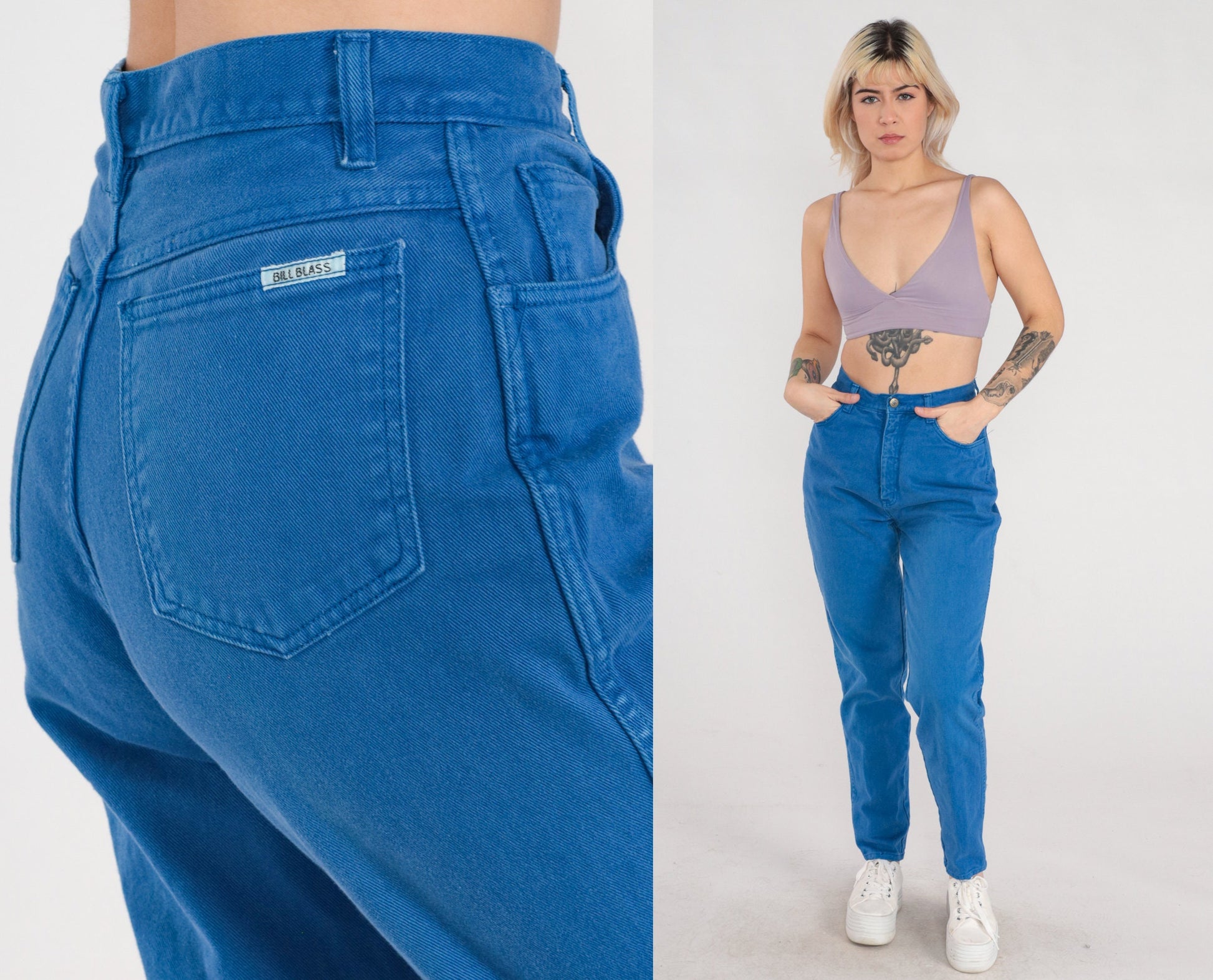 90s Bill Blass Blue Denim High-Rise Tapered Jeans Small