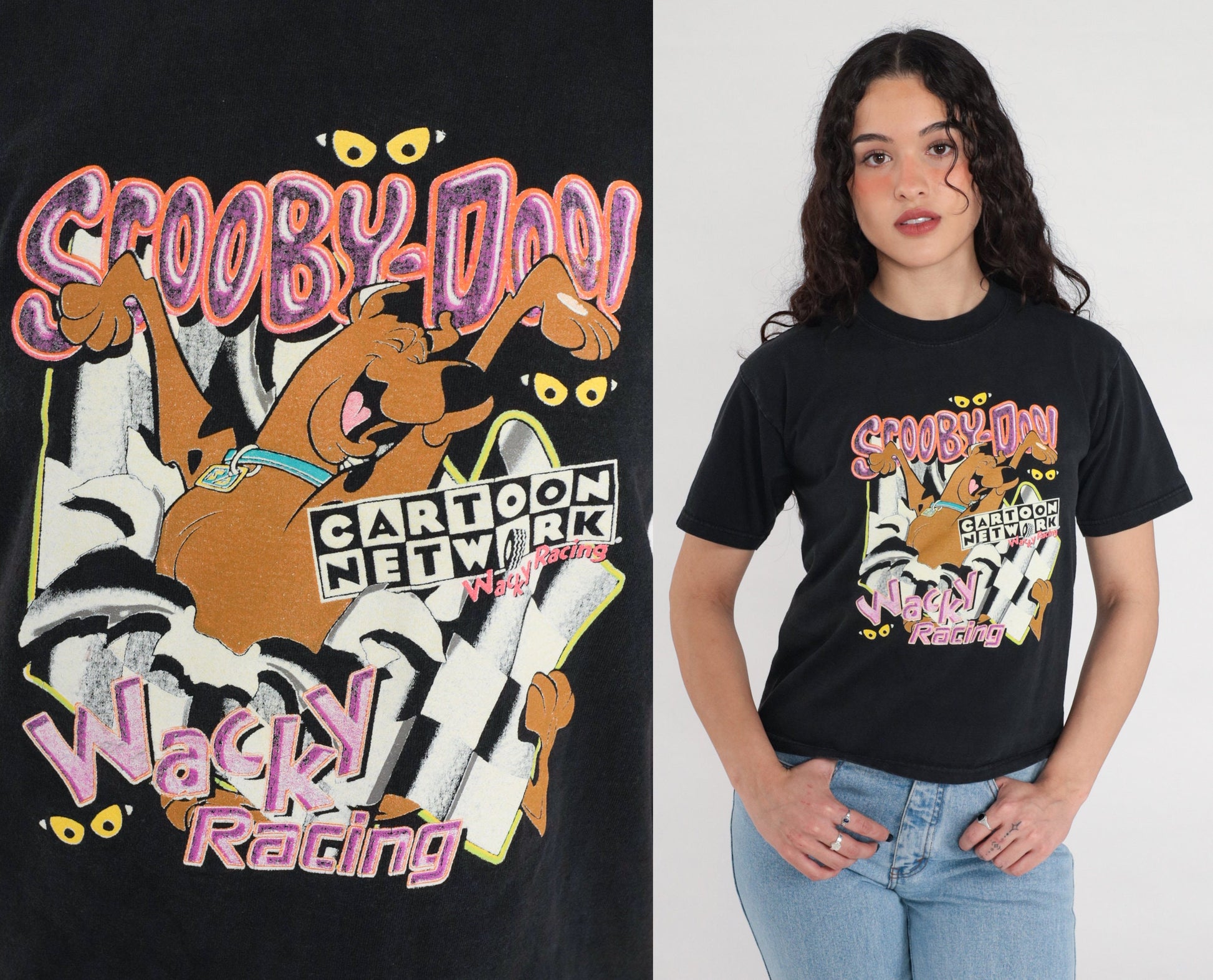 90s Scooby Doo Wacky Racing Cartoon Network Graphic Tee Black Cotton Medium