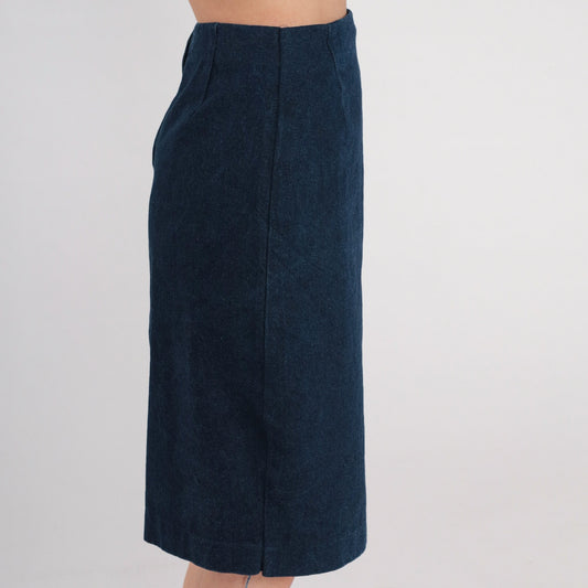 80s Dark Wash Denim Mini Skirt High Waist Pencil Cut Extra Small