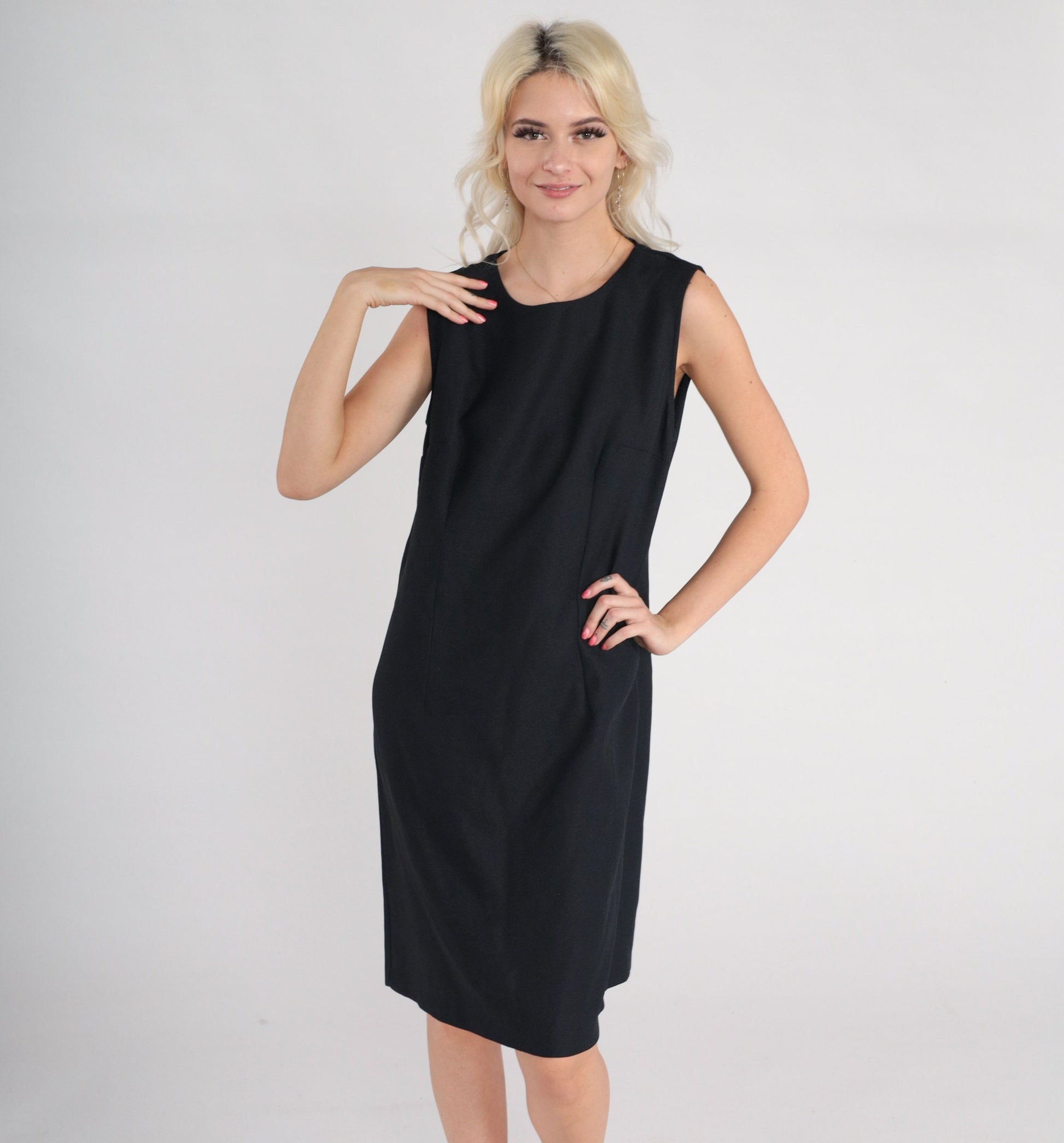 90s Black Shift Mini Dress Sleeveless Zipper Back Large
