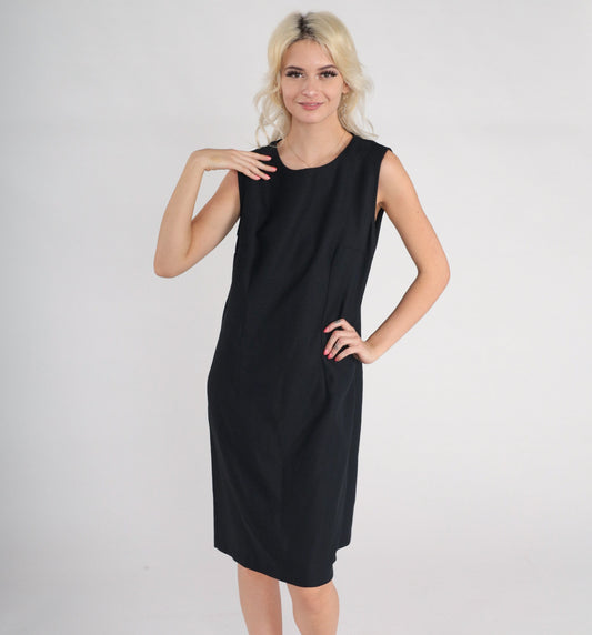 90s Black Shift Mini Dress Sleeveless Zipper Back Large