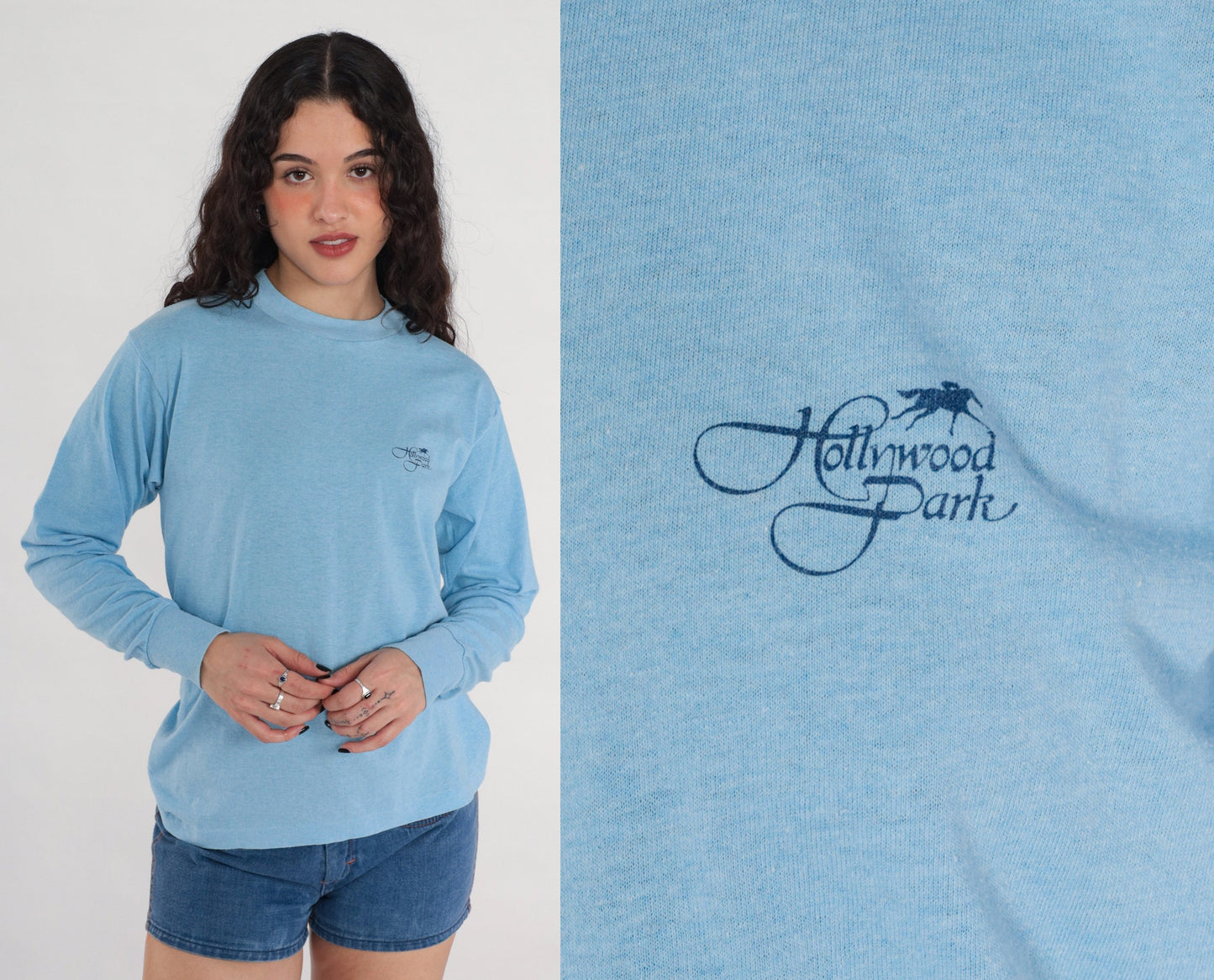 80s Hollywood Park Horse Racing T-Shirt Blue Graphic Los Angeles Small