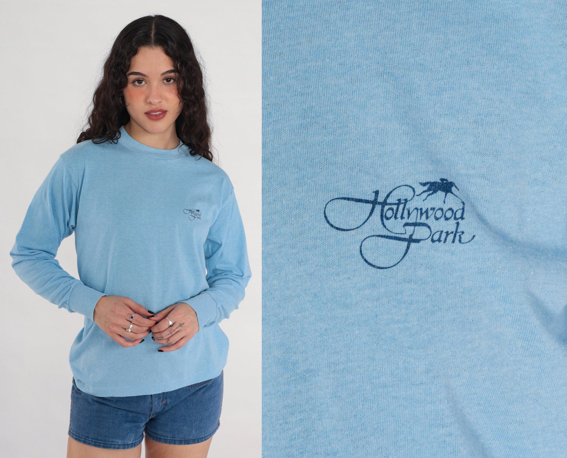 80s Hollywood Park Horse Racing T-Shirt Blue Graphic Los Angeles Small