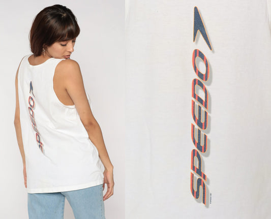 90s Speedo Tank Top White Graphic Sleeveless Swim Tee Large L