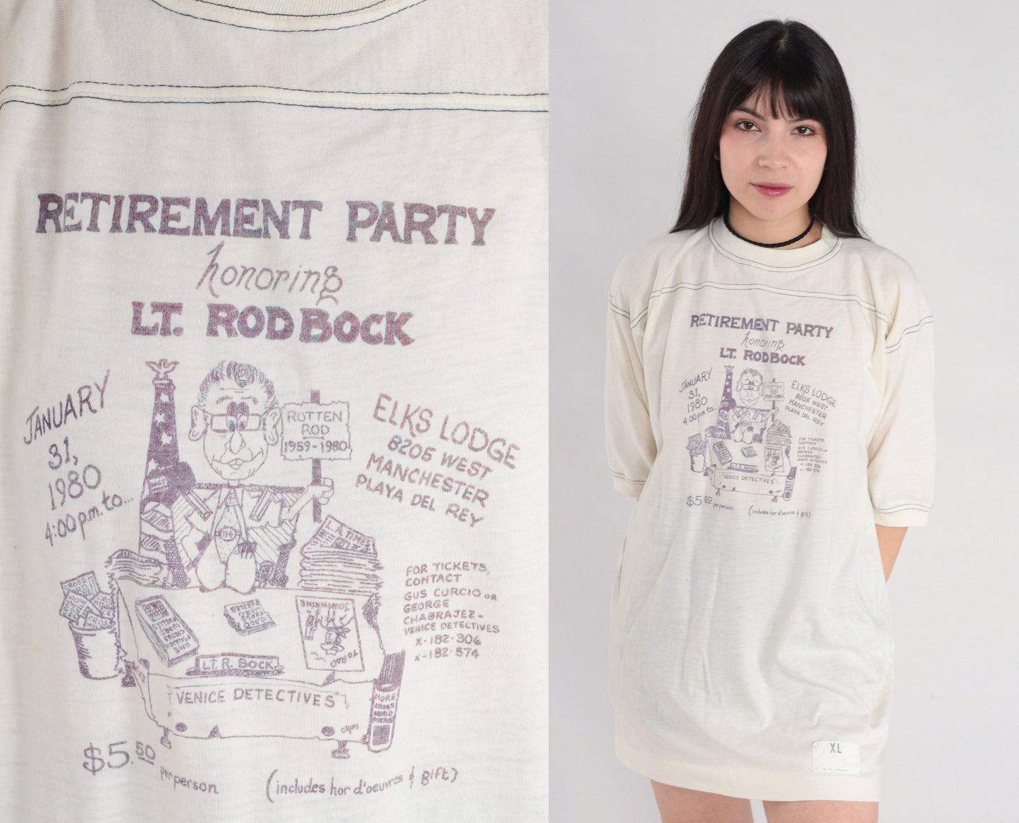 1980 Elks Lodge Playa Del Rey Retirement Party Graphic T-Shirt Medium Large