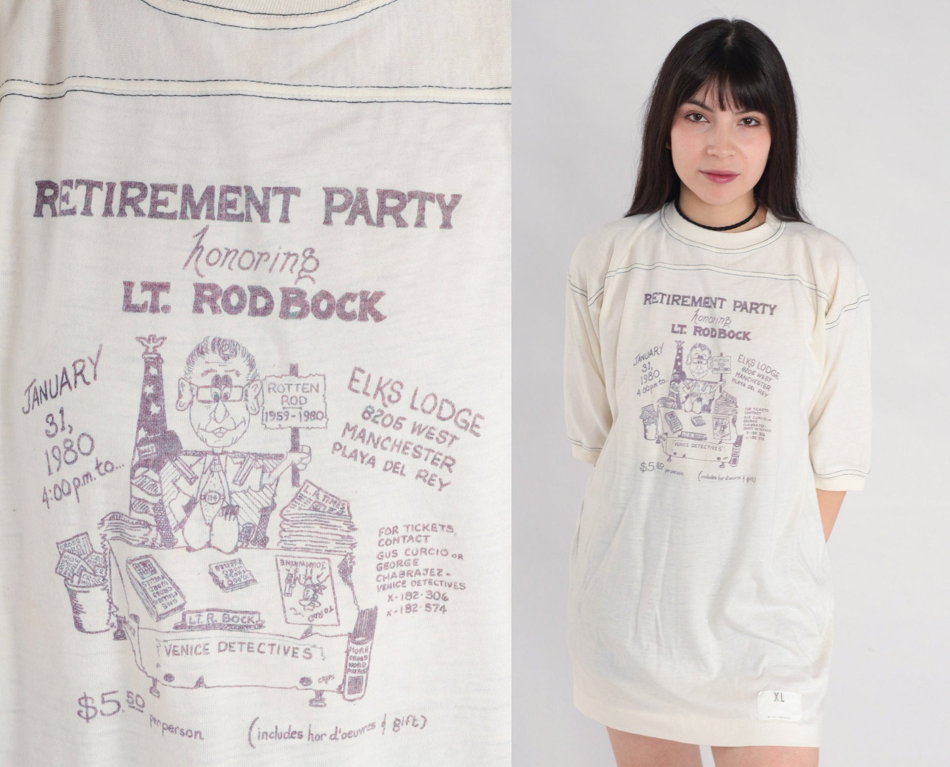 1980 Elks Lodge Playa Del Rey Retirement Party Graphic T-Shirt Medium Large