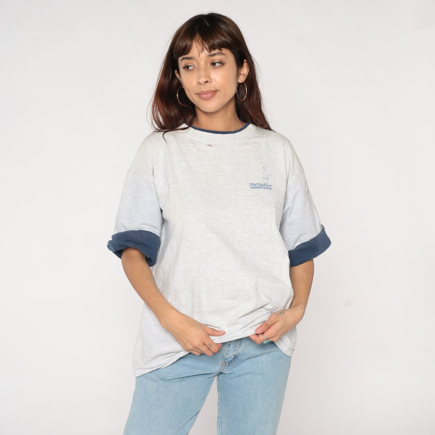 90s Metaphor Flamingo Logo T-Shirt Cuffed Sleeve Heather Grey XXL