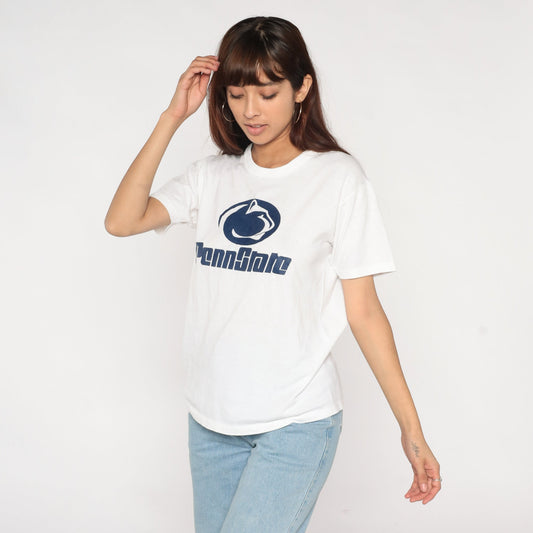 90s Penn State Nittany Lions Graphic T-Shirt White College Football Medium