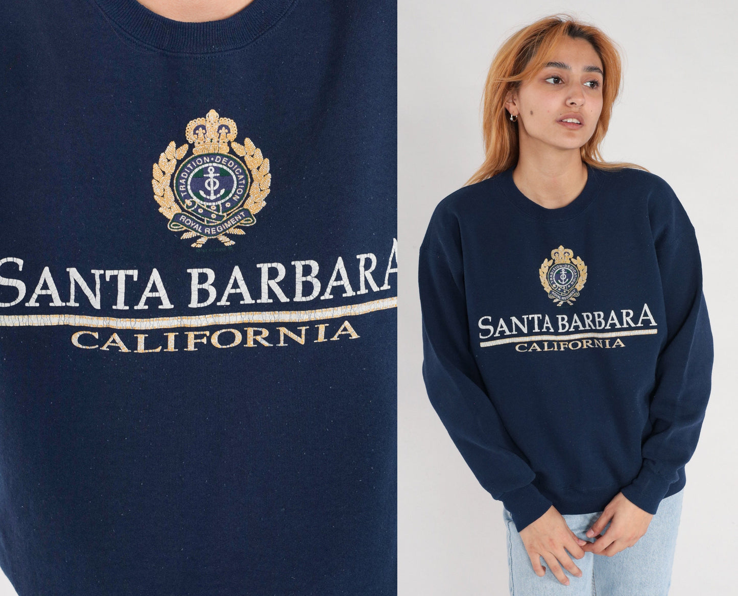 90s Santa Barbara Royal Regiment California Sweatshirt White Graphic Medium