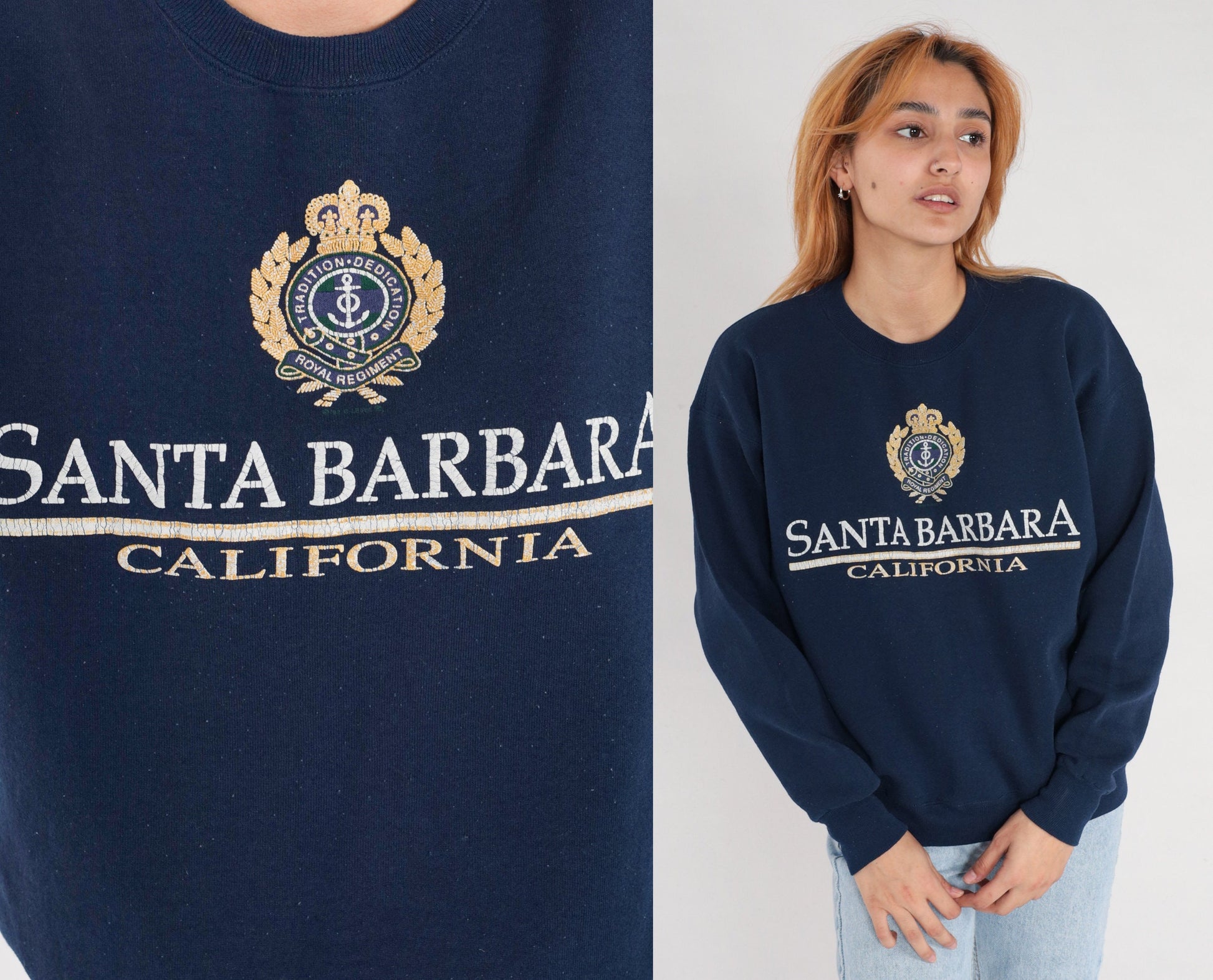 90s Santa Barbara Royal Regiment California Sweatshirt White Graphic Medium