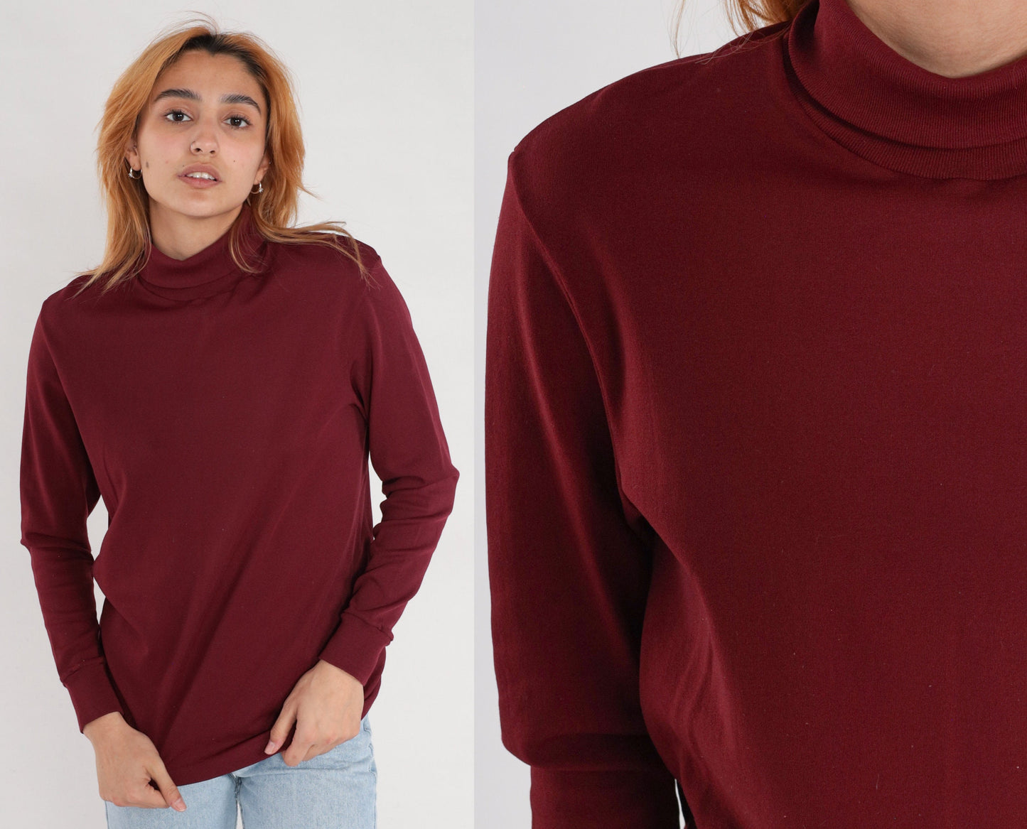 80s Burgundy Turtleneck Long Sleeve Shirt Medium
