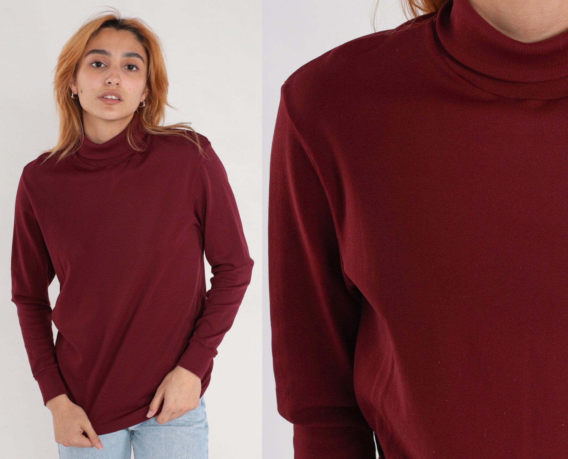 80s Burgundy Turtleneck Long Sleeve Shirt Medium