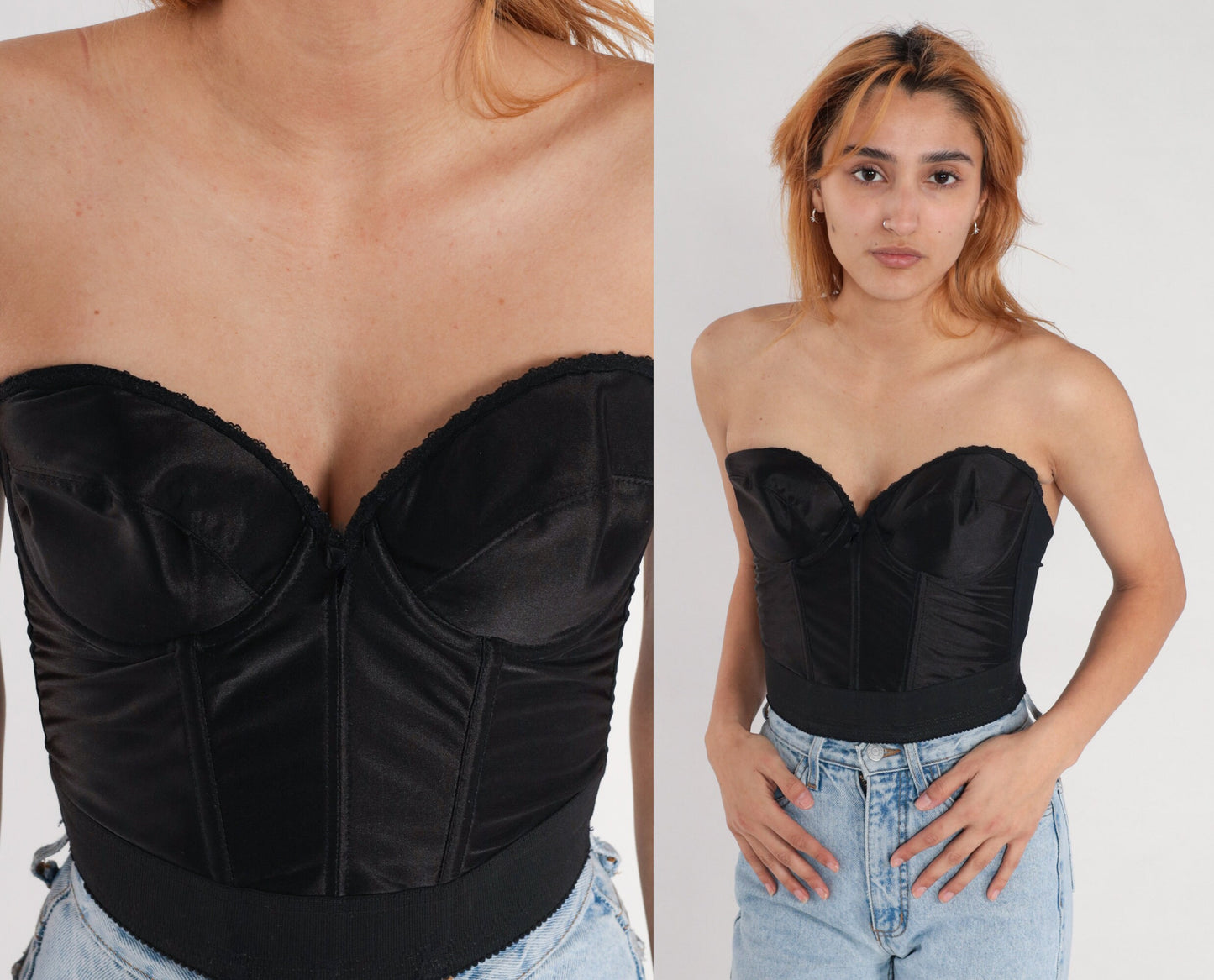 80s Backless by Smoothie Black Boned Bustier Strapless Sweetheart Corset 36C
