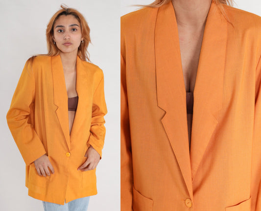 80s Yellow Button Blazer Jacket Single Breasted Medium M