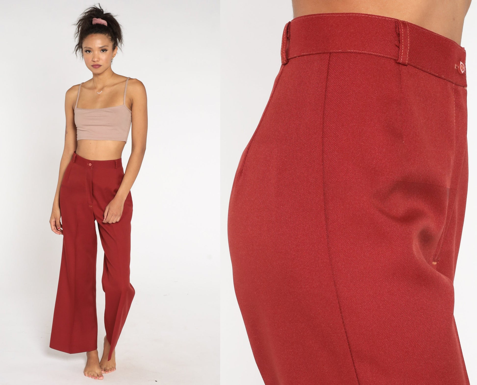 70s Red High-Waisted Bell Bottom Pants Small