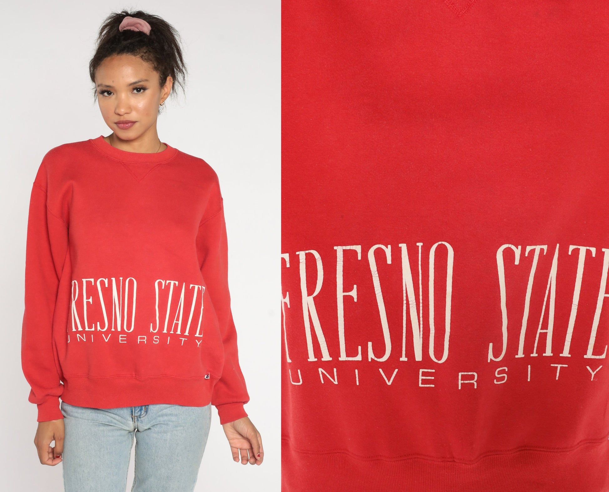 90s Fresno State University Russell Sweatshirt Red Graphic Crewneck Large