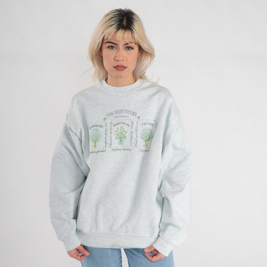 90s The Best Thyme Herb Graphic Sweatshirt Heather Grey Crewneck Large L